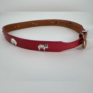 Vtg Animal Medallion Red/Pink Leather Belt - Silver Creek Collection